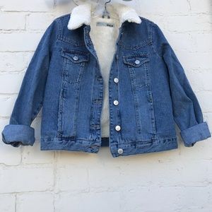 Topshop Petite Borg Faux Sherpa Lined Denim Jacket